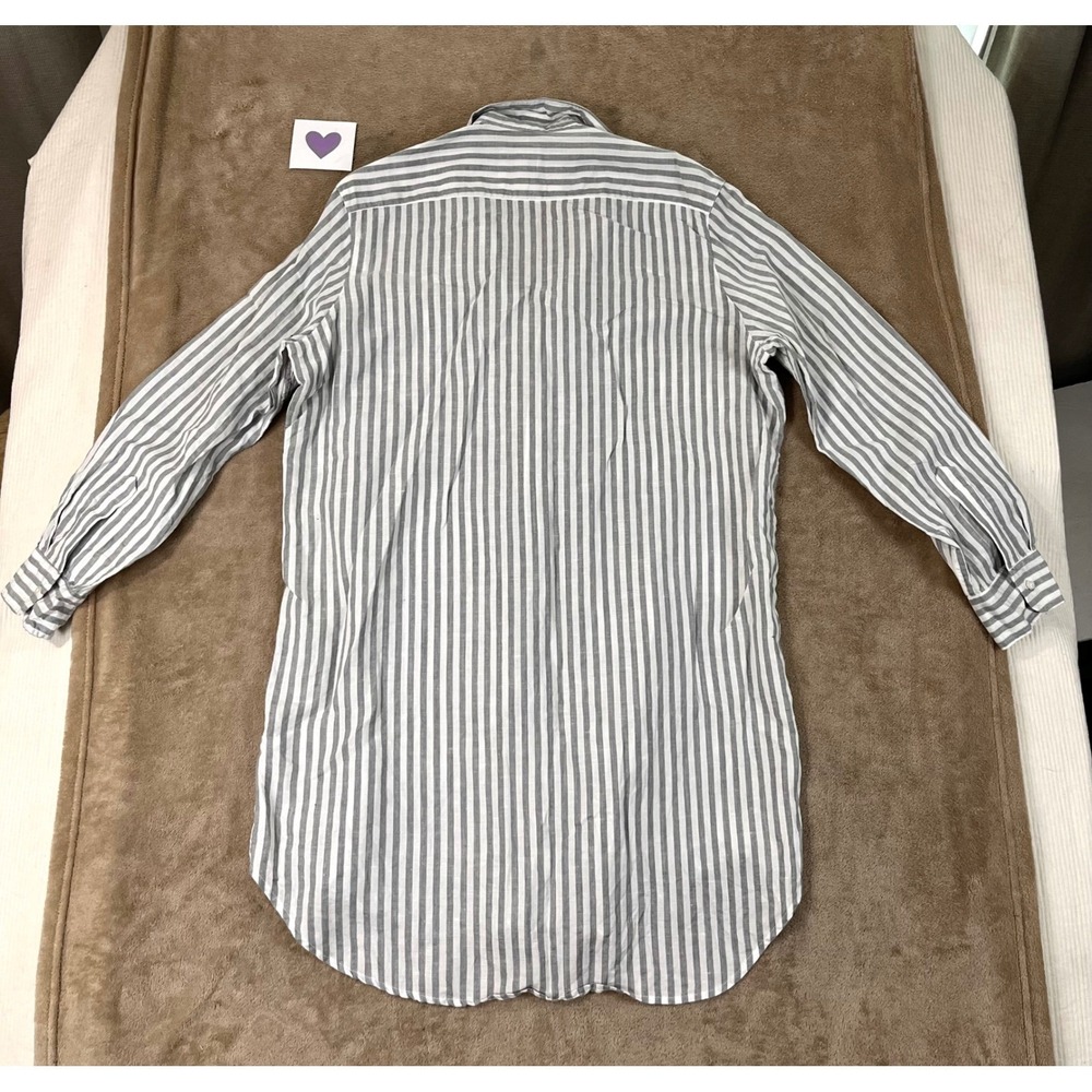 Frank & Eileen Mary Shirt Dress Womens L Gray White Linen Cotton Striped L/S EUC - Picture 5 of 8